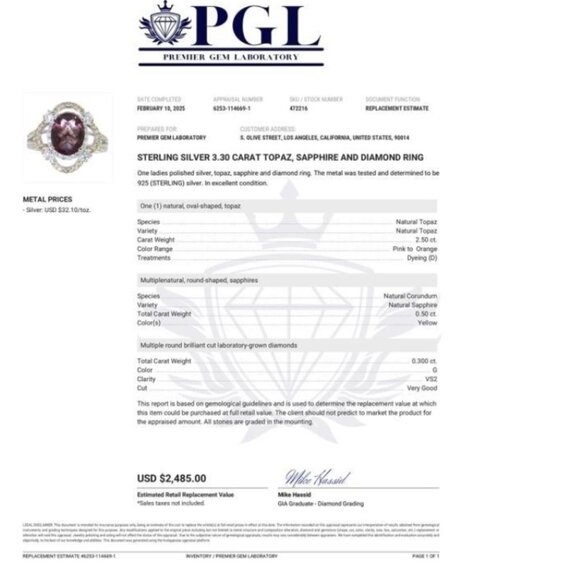 3.30tcw Salmon Topaz Yellow Sapphire Lab Diamond Ring Sterling Silver Size 7 - Picture 15 of 16